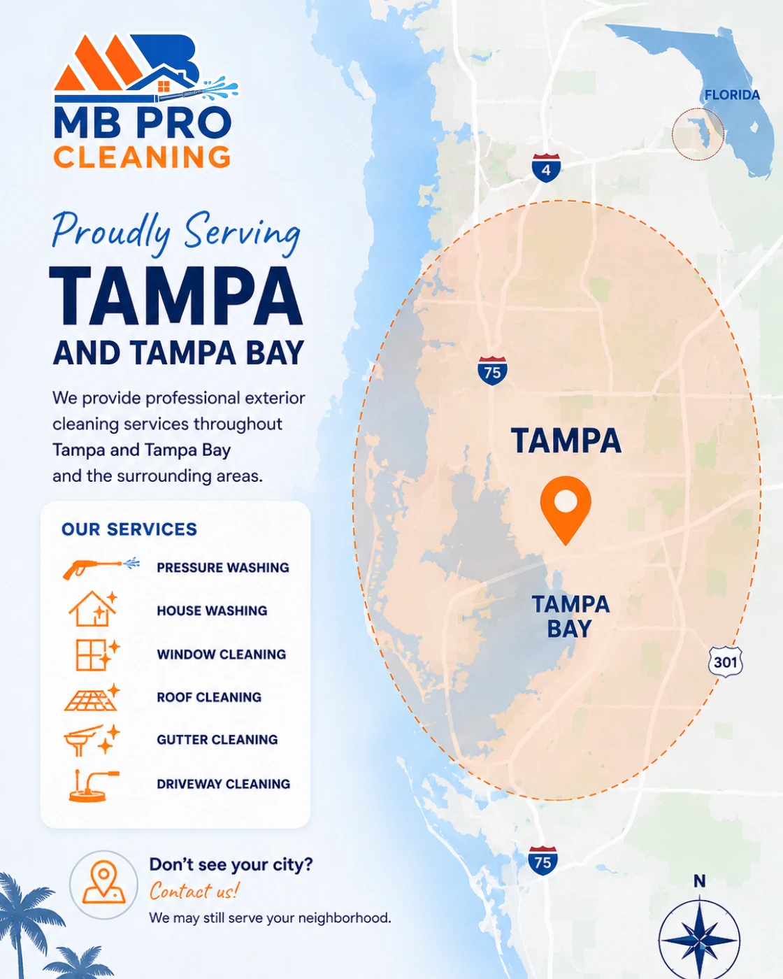 Illustrated service area map showing Riverview and nearby Florida communities served by MB Pro Cleaning.