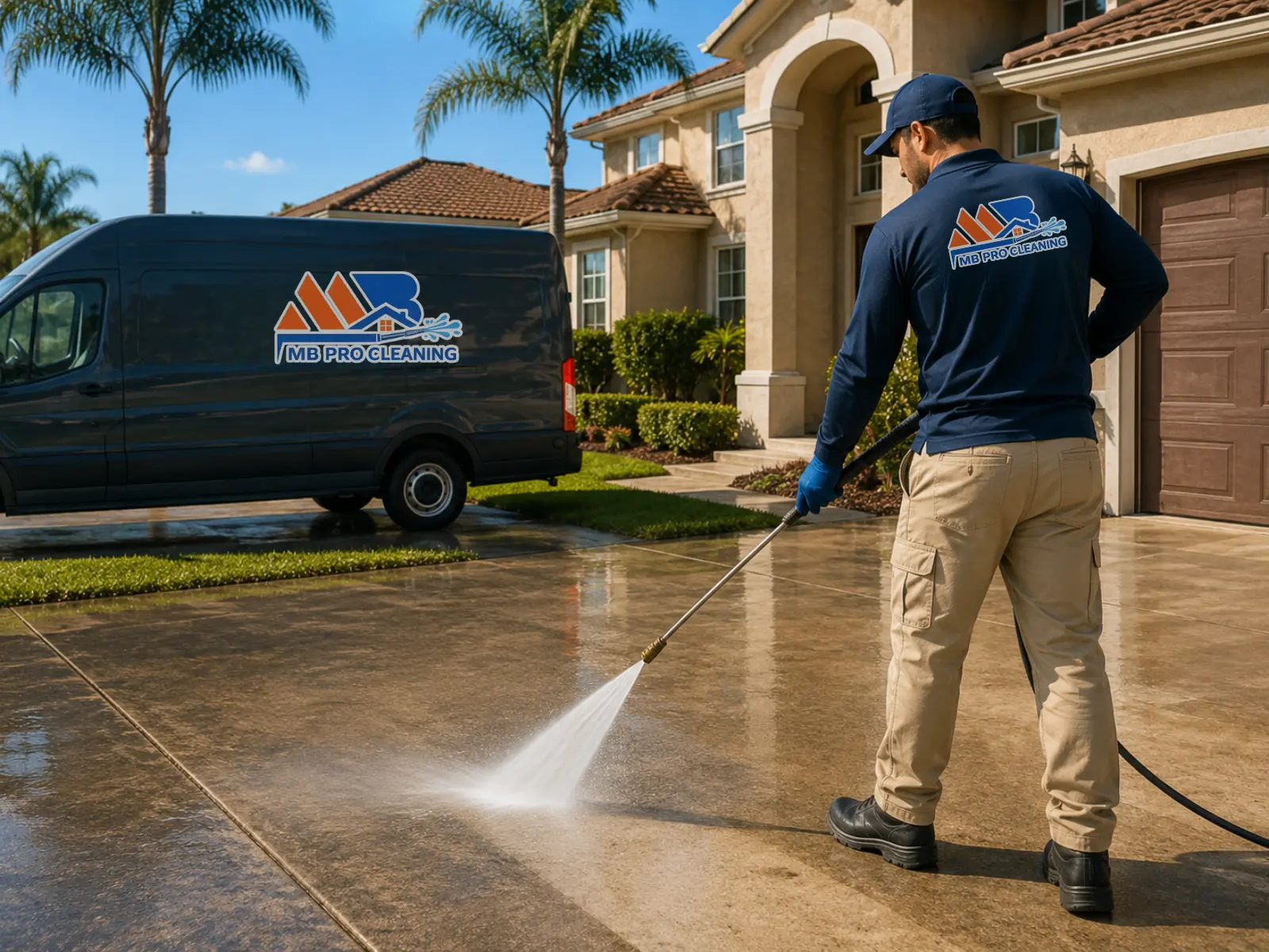 Professional driveway cleaning restoring concrete to like-new condition